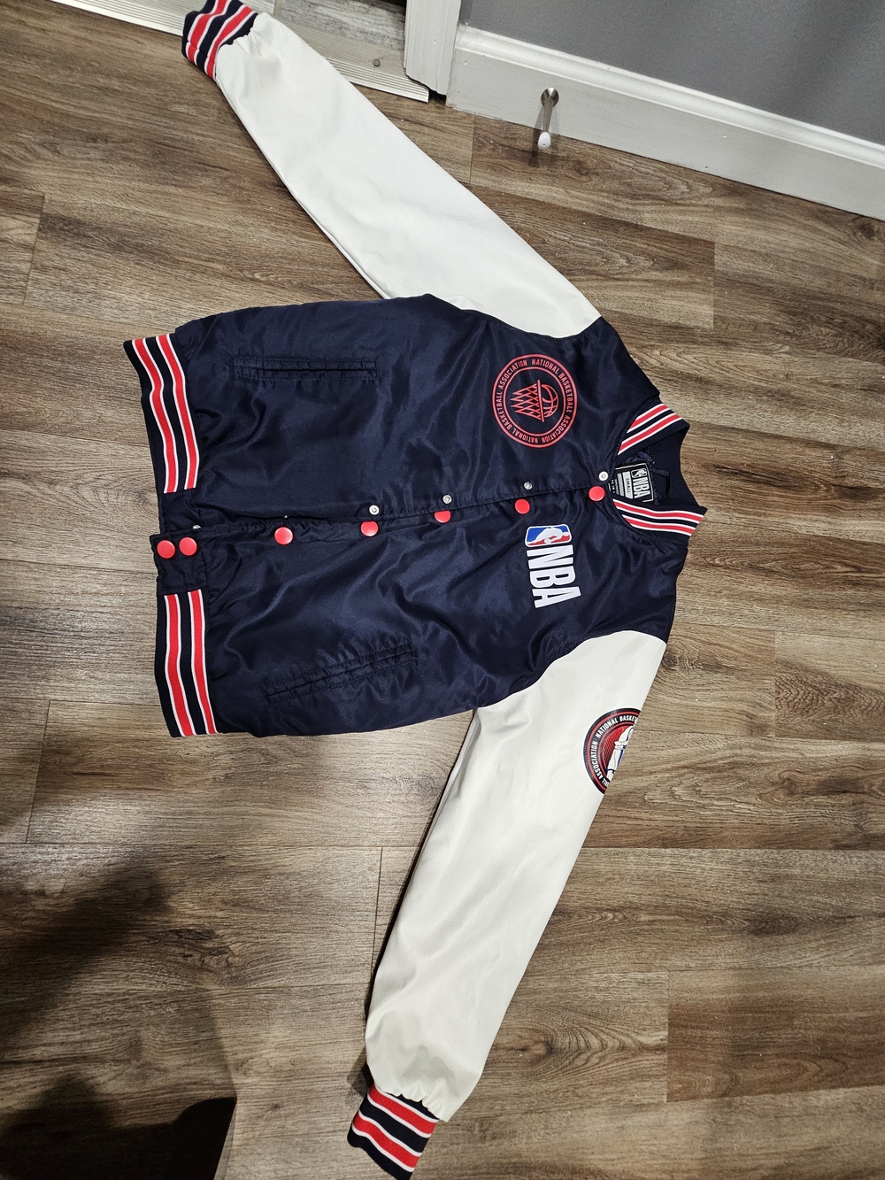 NBA Navy, White & Red Men's Bomber Varsity Jacket